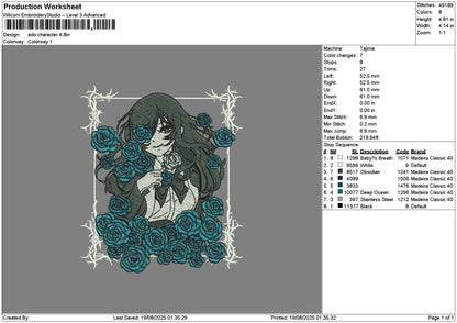 Blue Roses Embroidery File 6 sizes