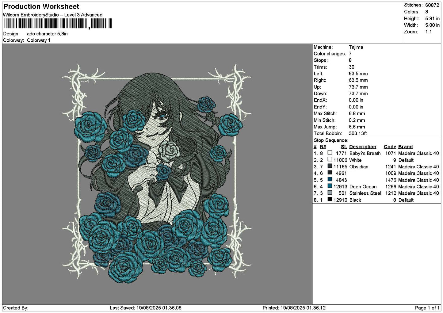 Blue Roses Embroidery File 6 sizes