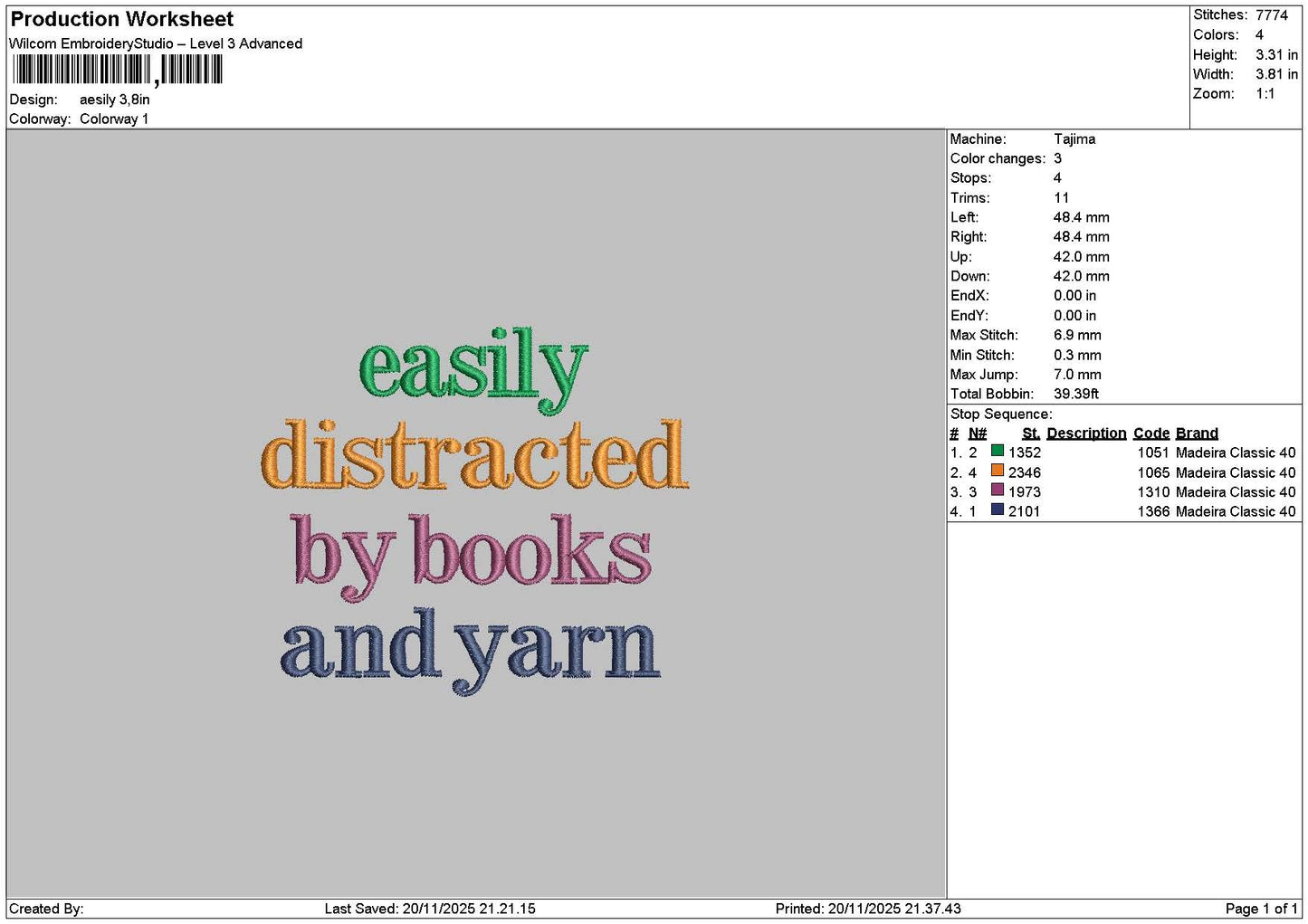 Yarntext 02 Embroidery File 6 sizes