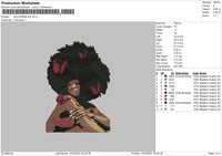 Afro Buttetfly Girl Embroidery File 4 size