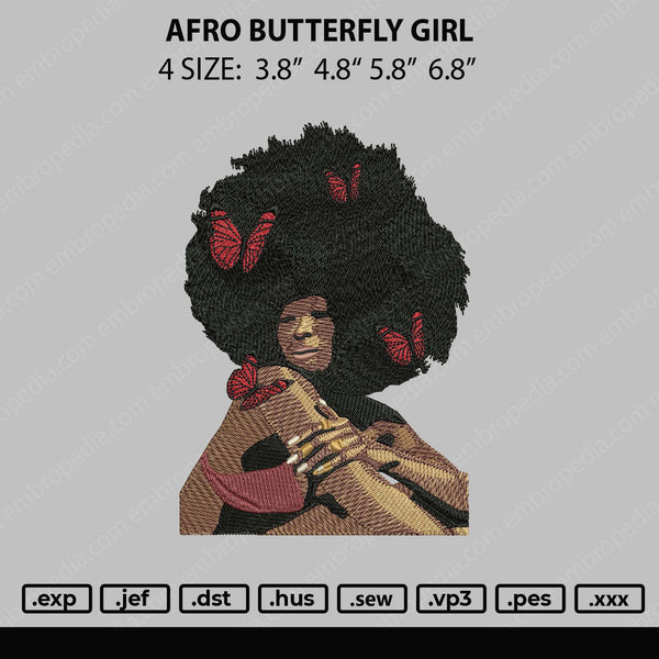 Afro Buttetfly Girl Embroidery File 4 size