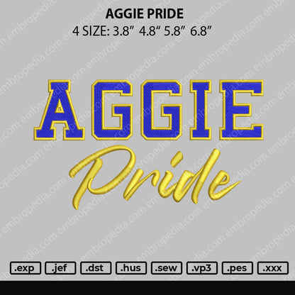 Aggie Text Embroidery File 4 size