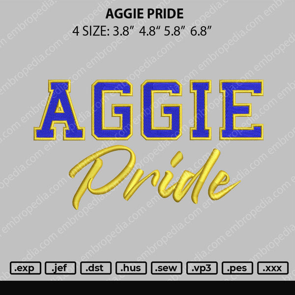 Aggie Text Embroidery File 4 size