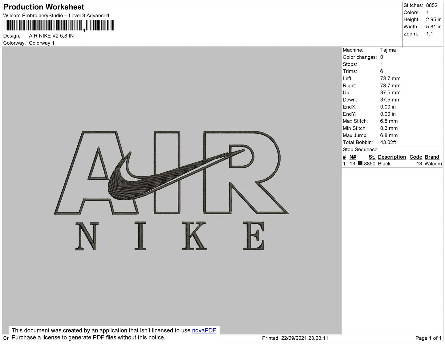 Air Nike V2 Embroidery File 9 size