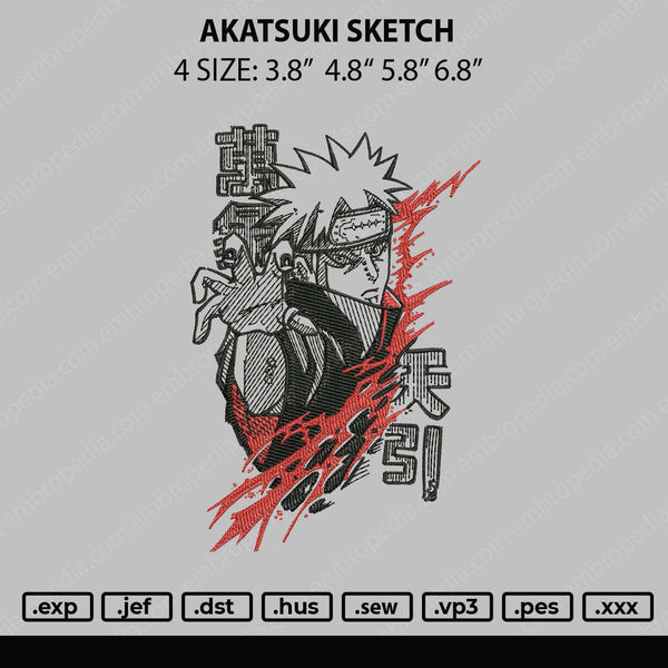 Akatsuki Sketch Embroidery File 4 size