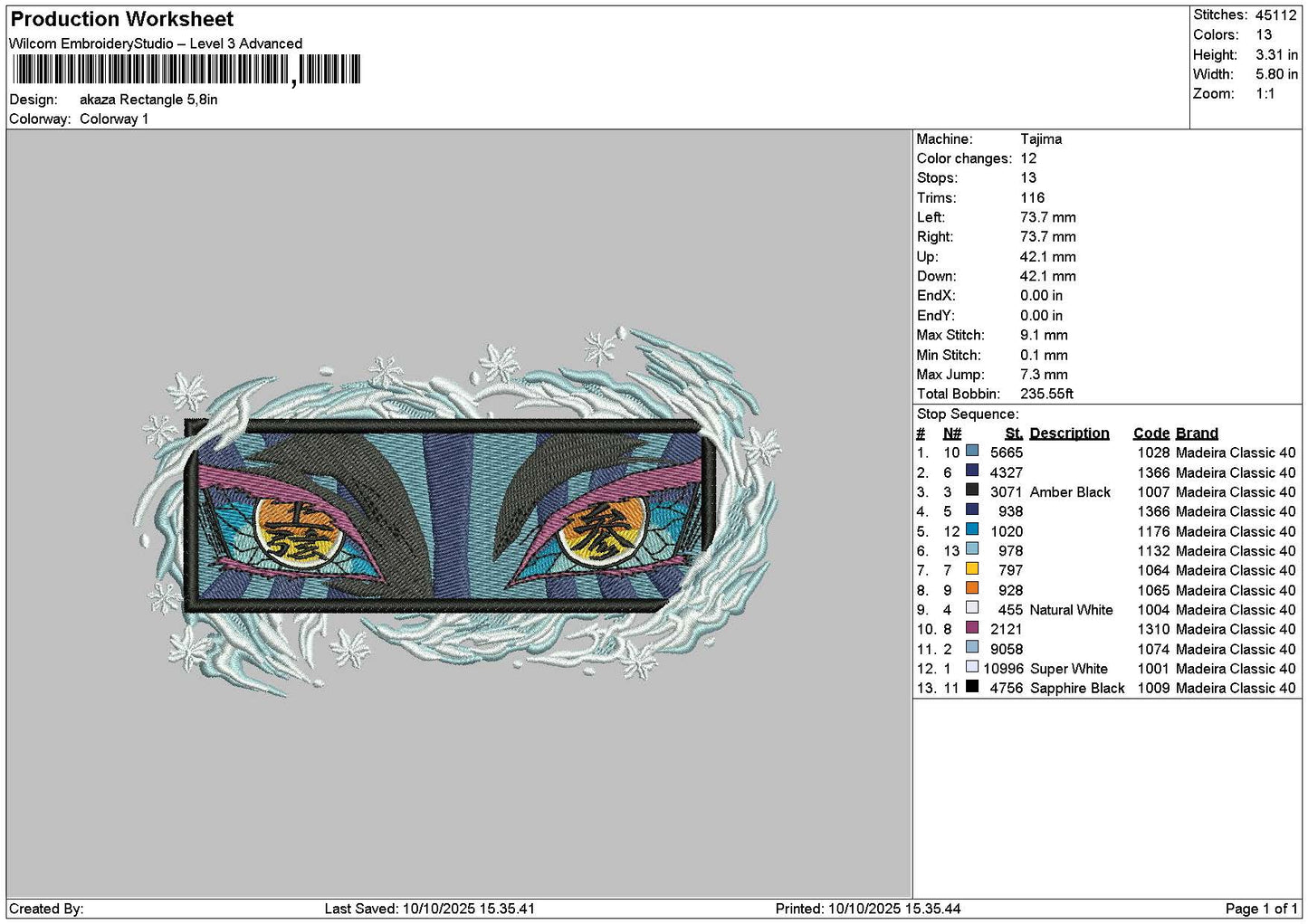 Akazasnow 02 Embroidery File 6 sizes