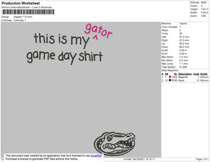 Alegator Embroidery File 4 size