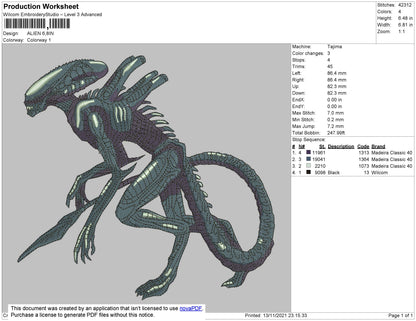 Alien 02 Embroidery File 4 size
