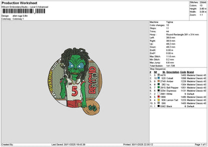 Alien 2911 Embroidery File 6 sizes