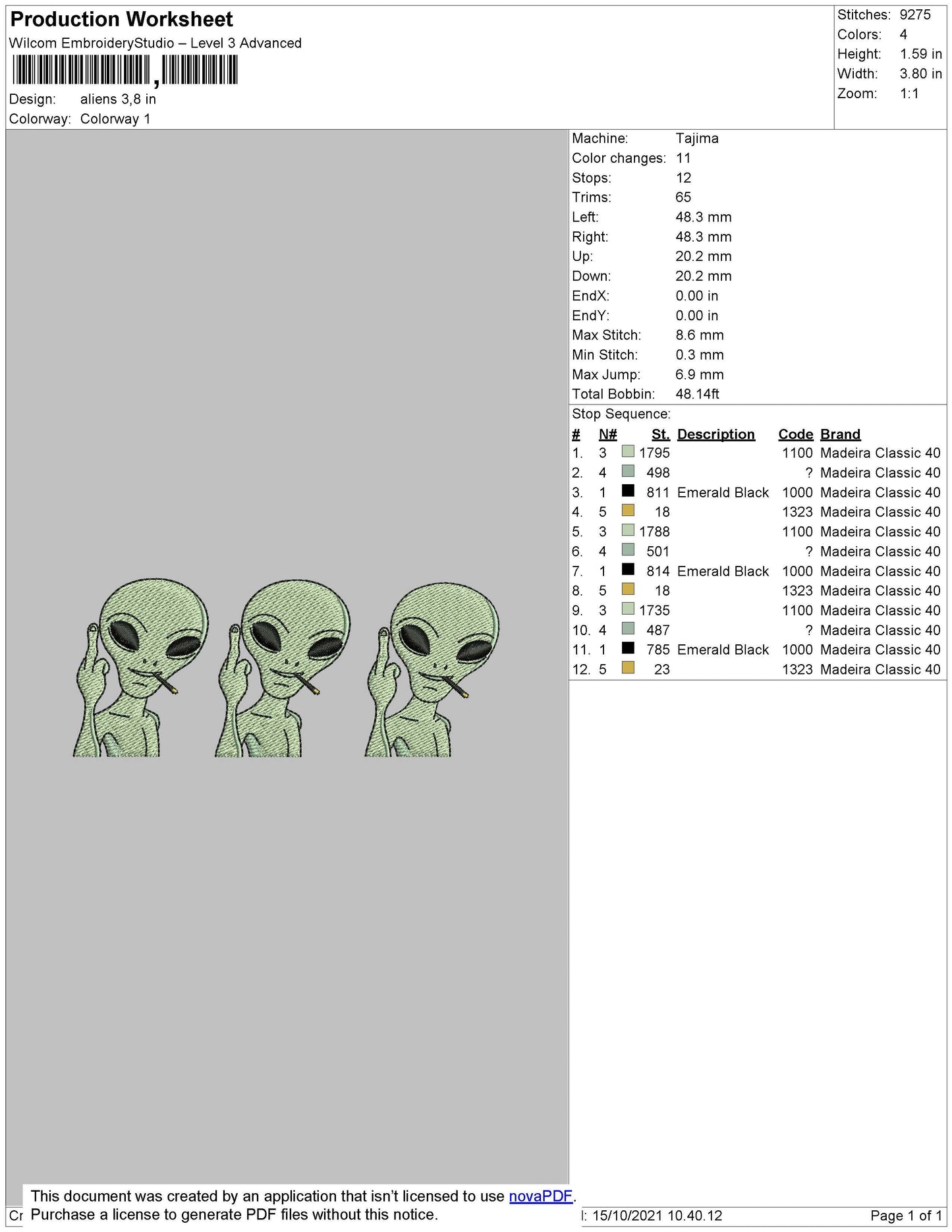 Aliens Embroidery File 4 size