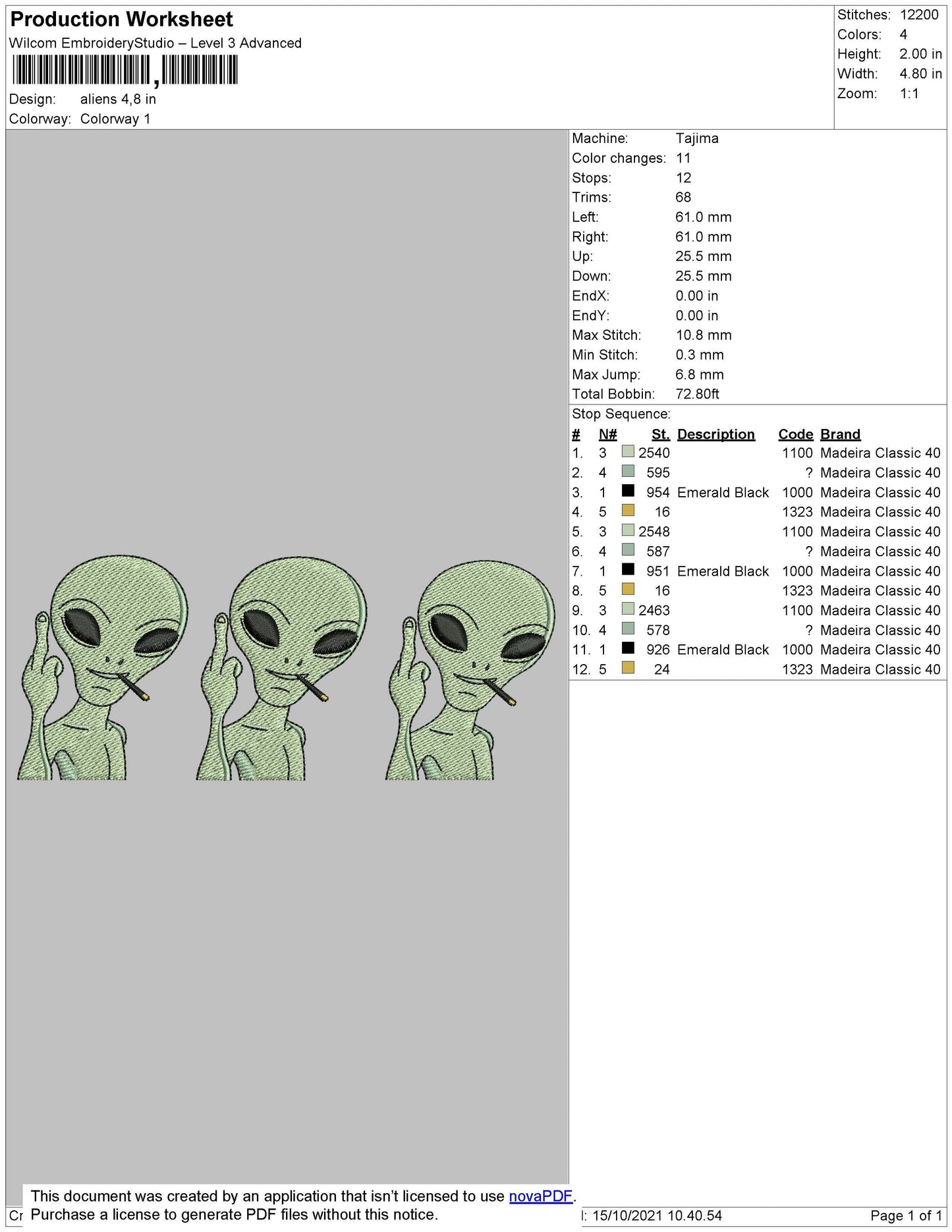 Aliens Embroidery File 4 size