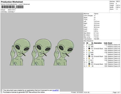 Aliens Embroidery File 4 size