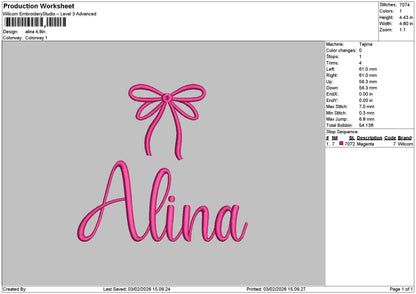 Alinatext Embroidery File 6 sizes