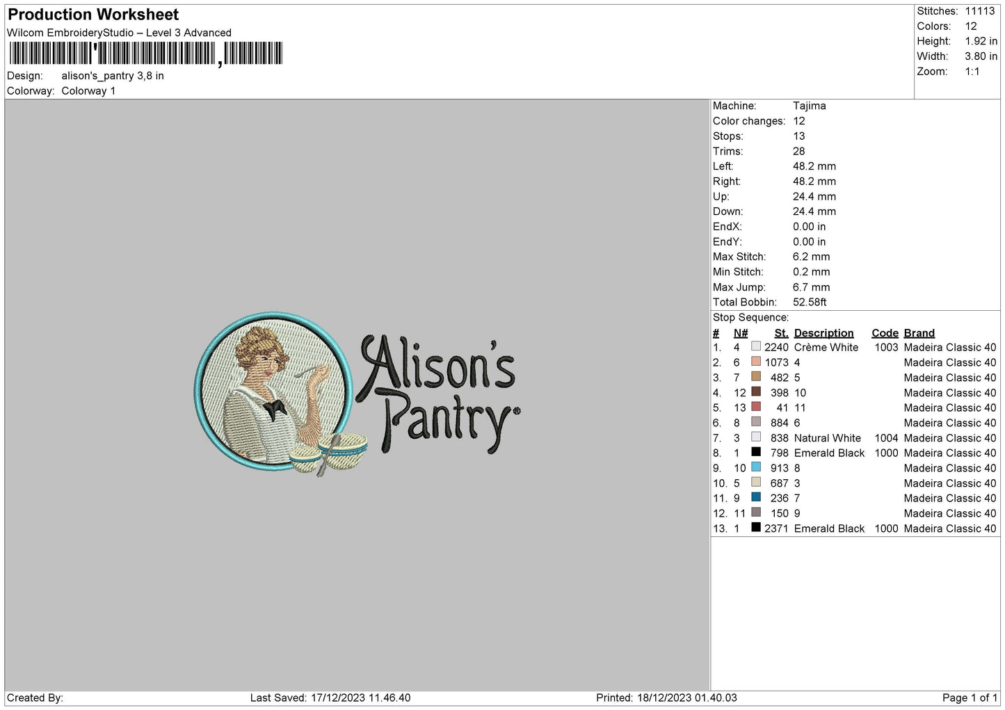 Pantry Embroidery File 6 sizes