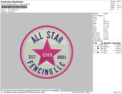 All Star Embroidery File 4 size