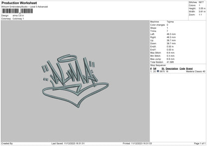 Alma Text Embroidery File 6 sizes