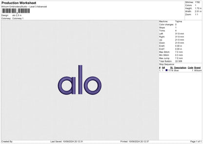 Alo 2 Embroidery File 6 size