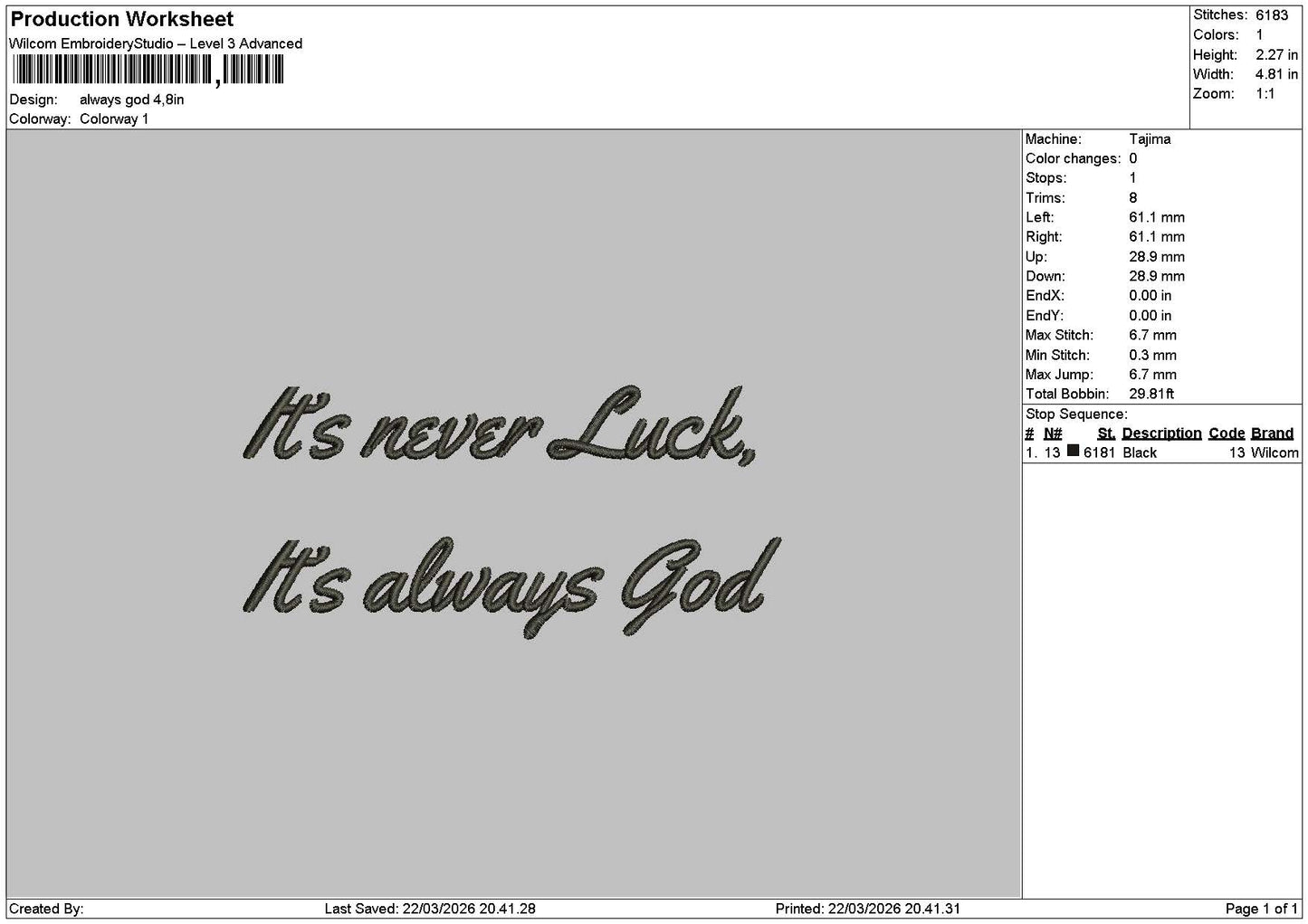 Alwaystext 2203 Embroidery File 6 sizes