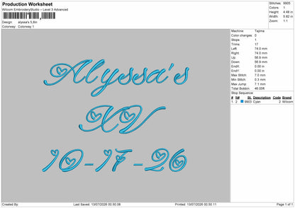 Alyssastext Embroidery File 6 sizes