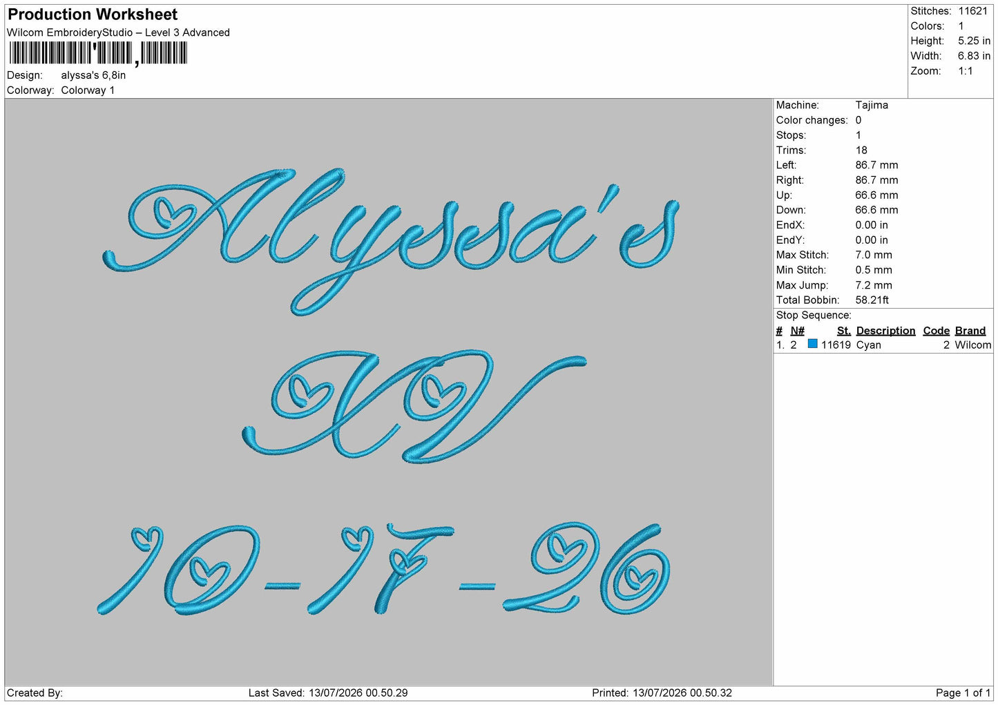 Alyssastext Embroidery File 6 sizes