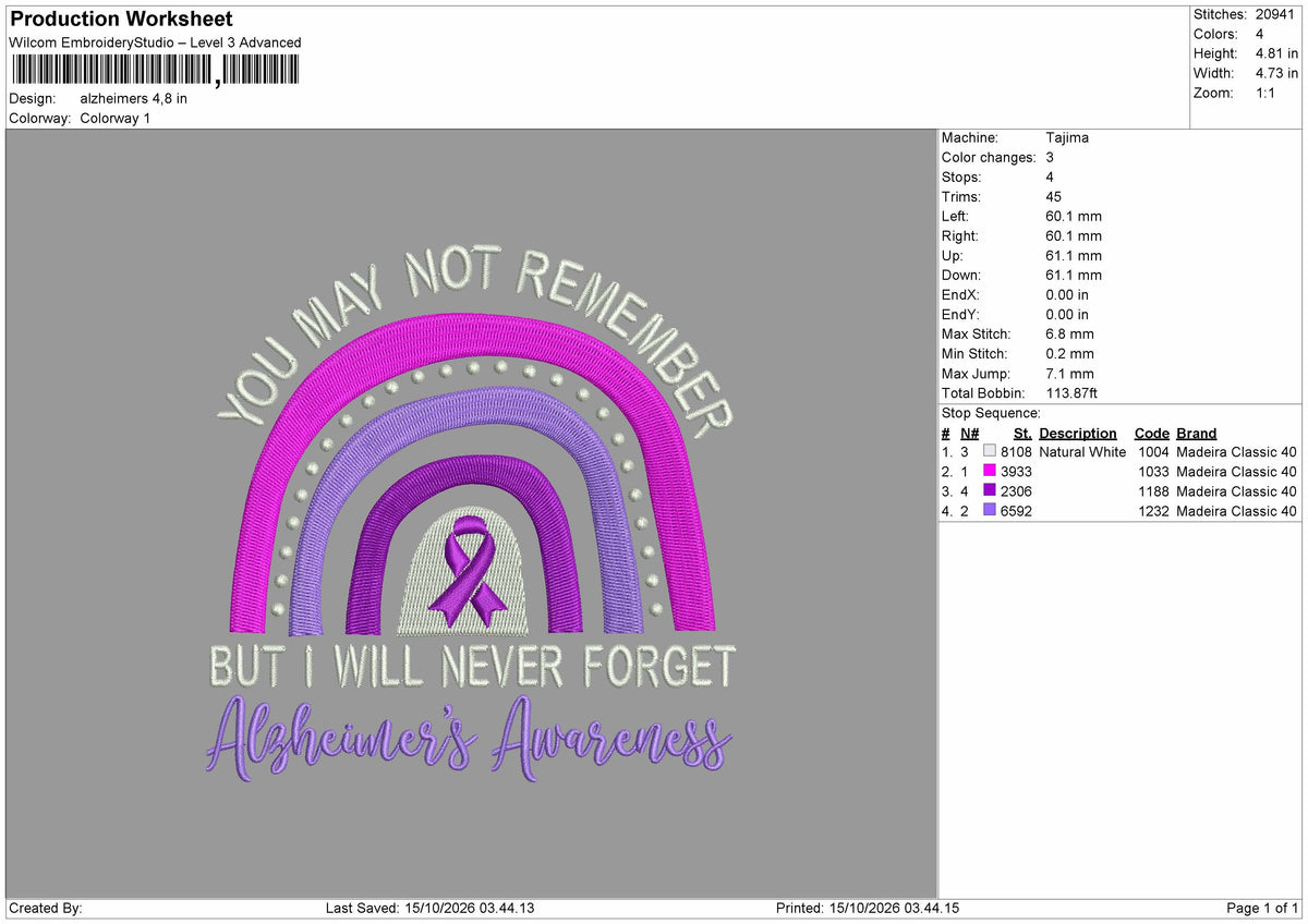 Alzheimerstext Embroidery Machine Design File 6 sizes