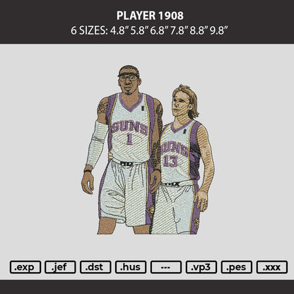 Players 1908 Embroidery Machine Design File 6 sizes