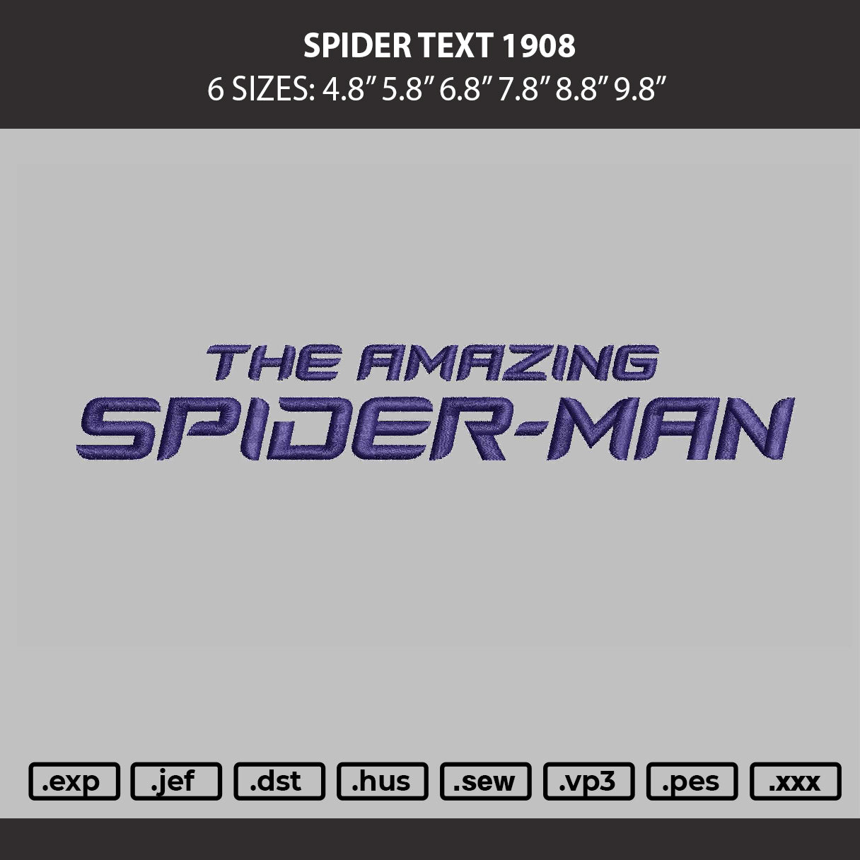 Spider text 1908 Embroidery Machine Design File 6 sizes