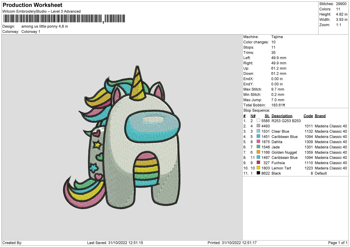 Among US Little Ponny Embroidery FIle 6 sizes