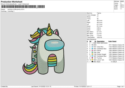 Among US Little Ponny Embroidery FIle 6 sizes