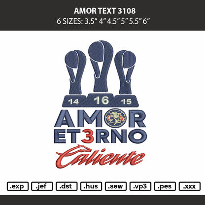 Amor Text 3108 Embroidery Machine Design File 6 sizes