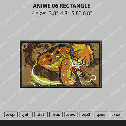 Digital embroidery design of an anime character in an action pose, available in various sizes and formats for embroidery machines.