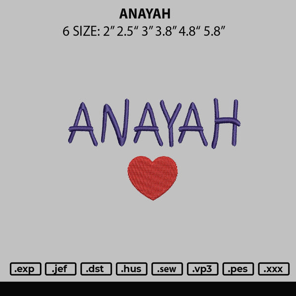 Anayah Embroidery File 6 sizes