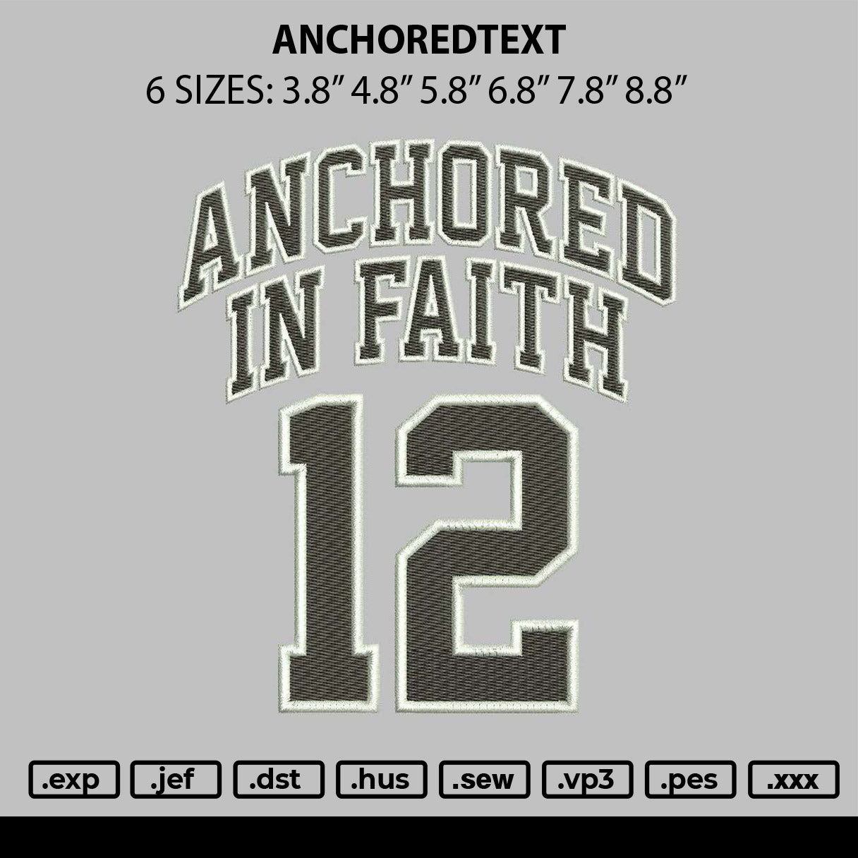 Anchoredtext Embroidery File 6 sizes