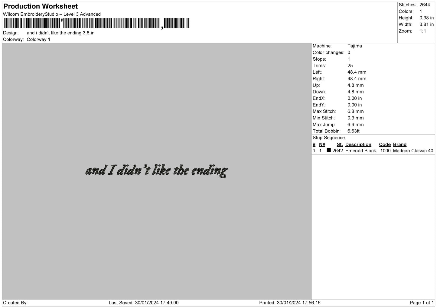 Didnt Like Text Embroidery File 6 sizes