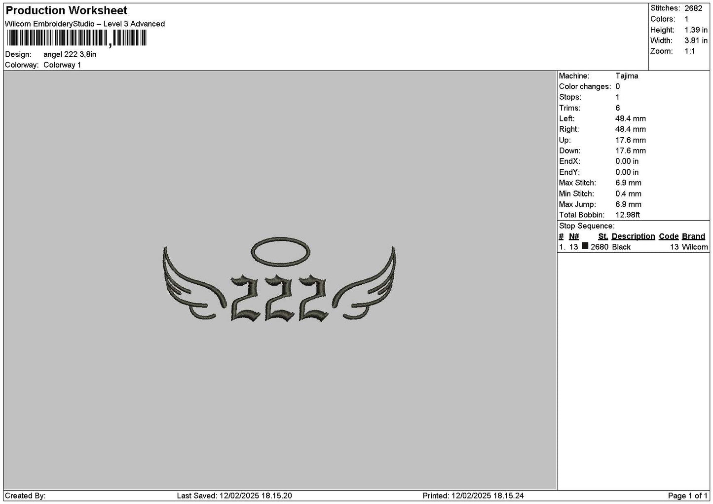 Angel222 Embroidery File 6 sizes