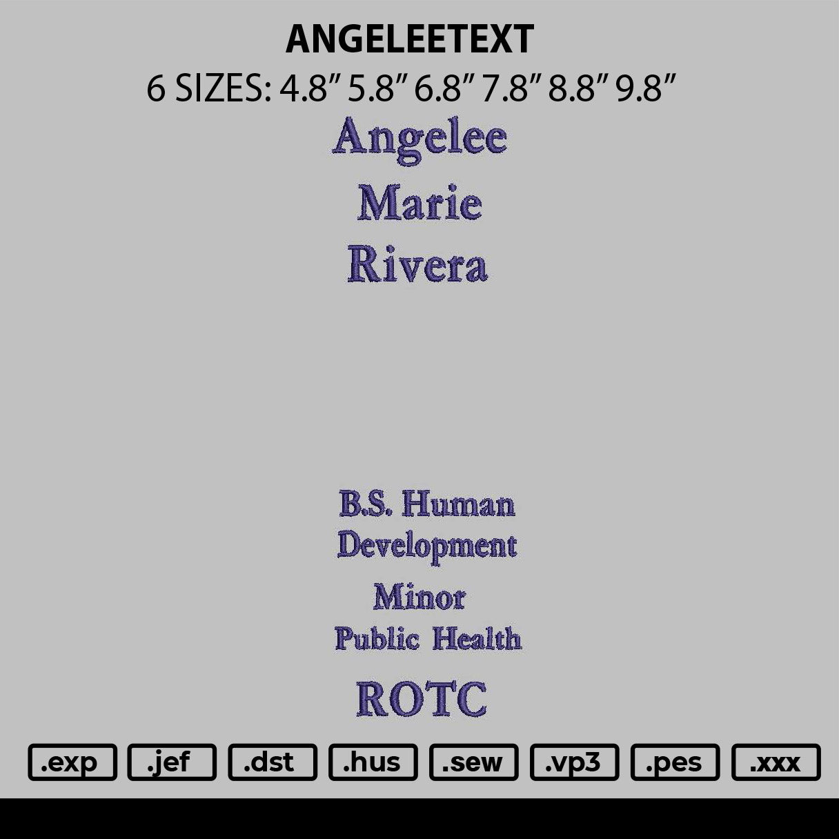 Angeleetext Embroidery File 6 sizes