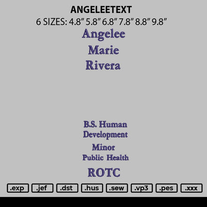 Angeleetext Embroidery File 6 sizes