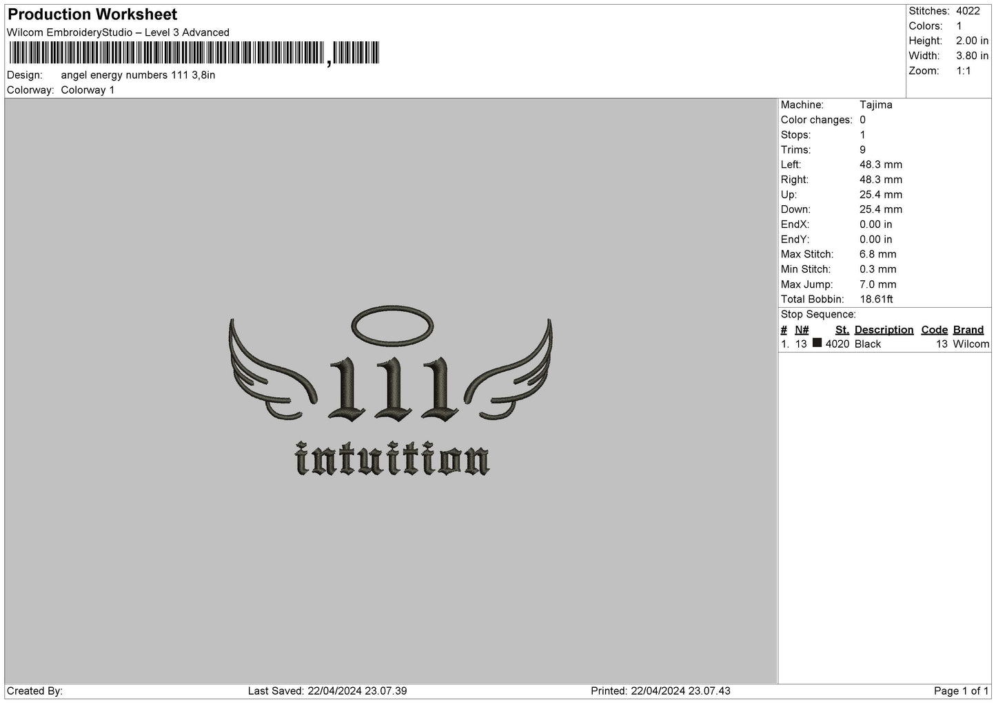 Angel111 Embroidery File 6 sizes