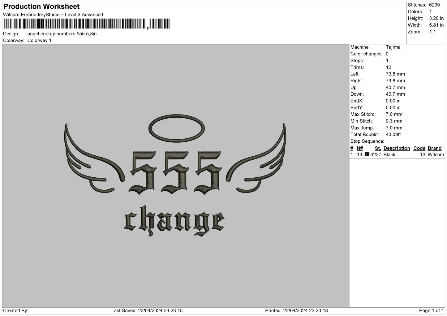 Angel555 Embroidery File 6 sizes