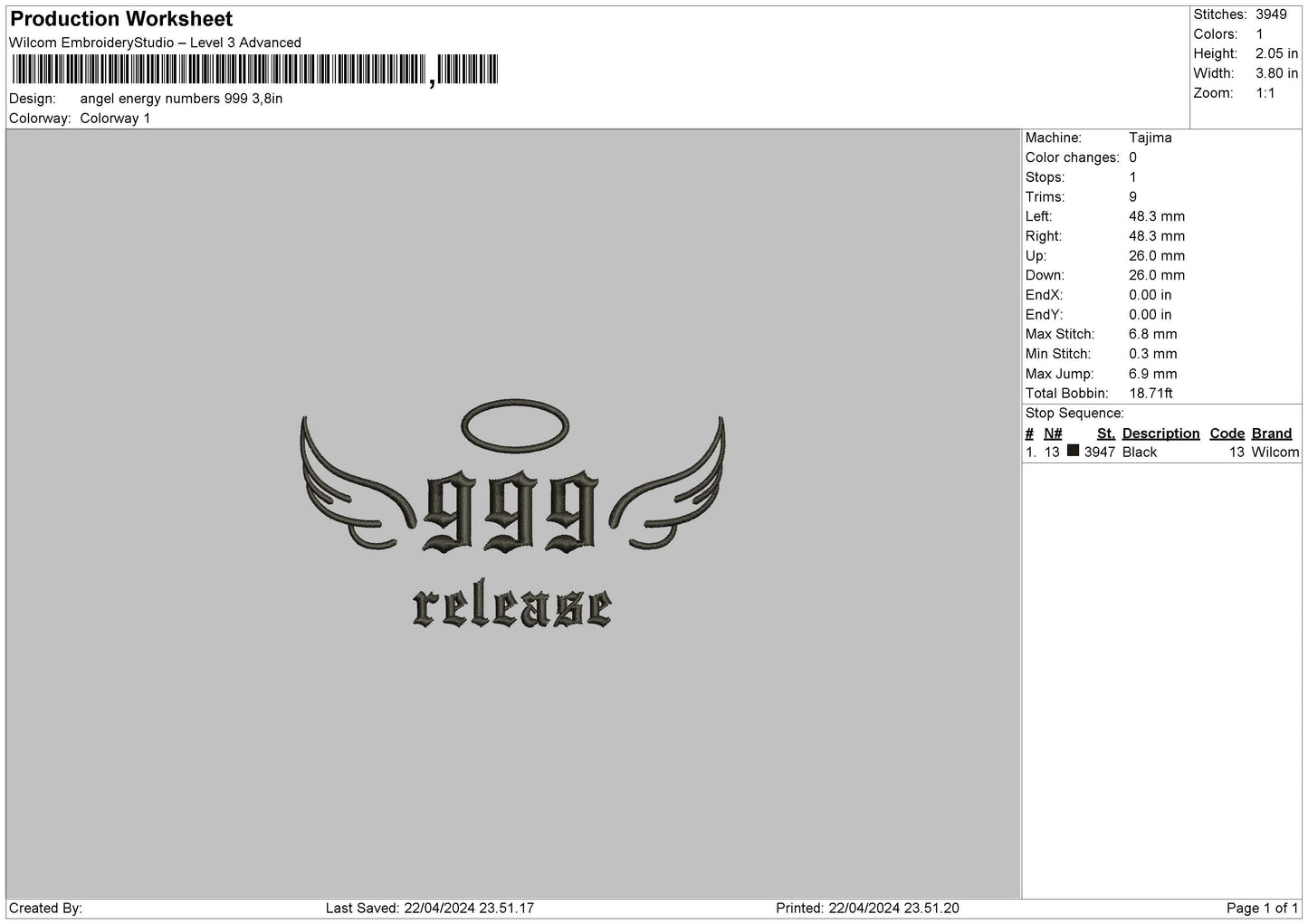 Angel999 Embroidery File 6 sizes