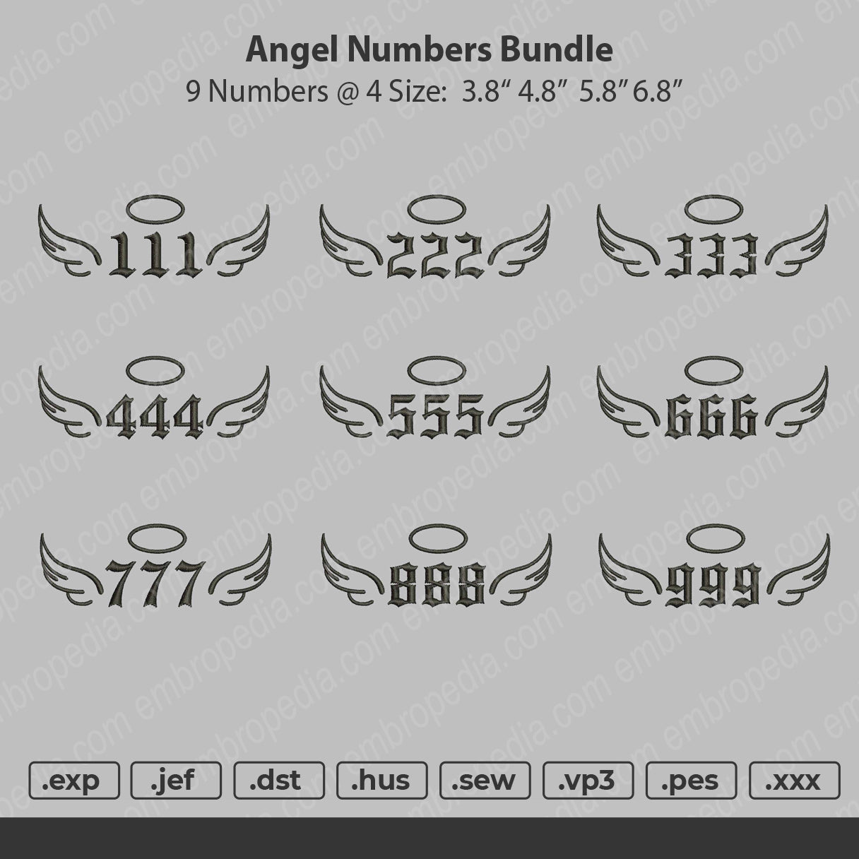 Angel Numbers Bundle embroidery files