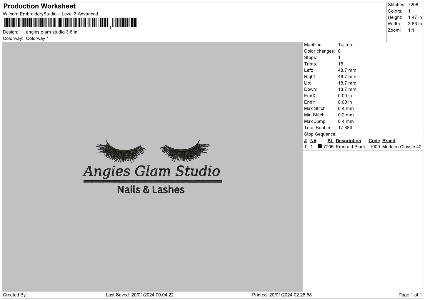 Glamtext Embroidery File 6 sizes