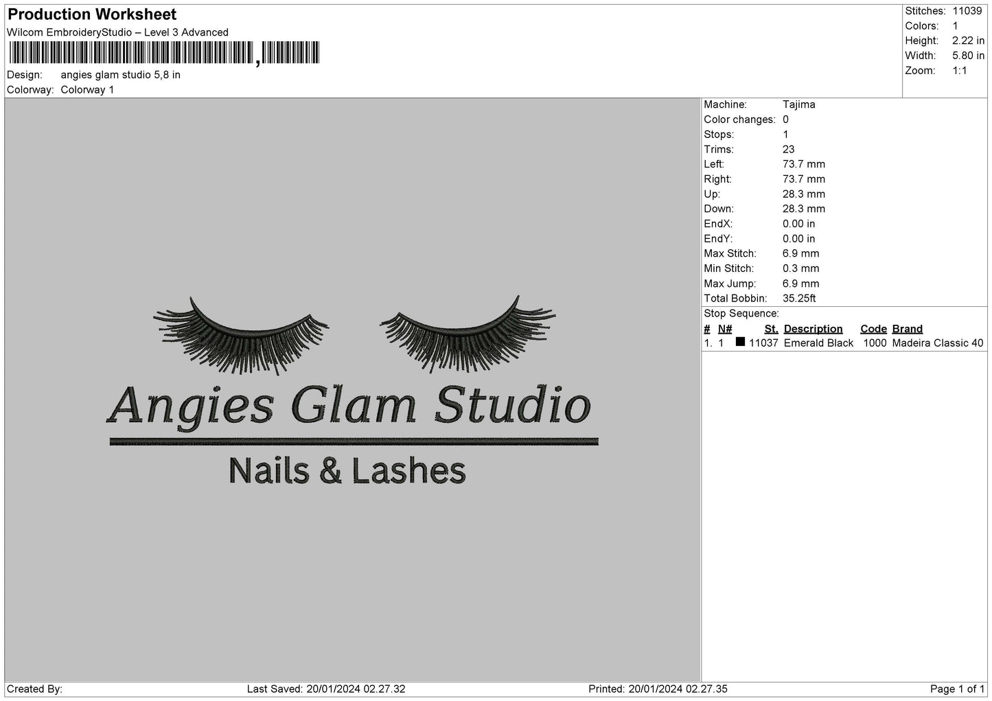 Glamtext Embroidery File 6 sizes
