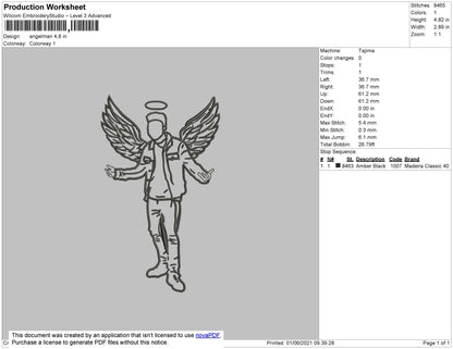 Angel Man Outline Embroidery File 4 size