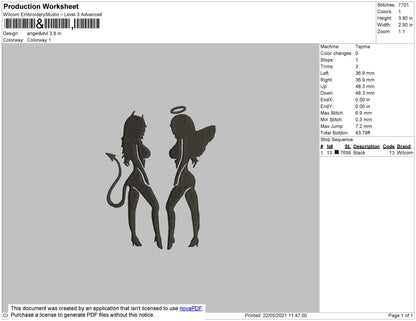 Angel With DeViL Embroidery File 4 size