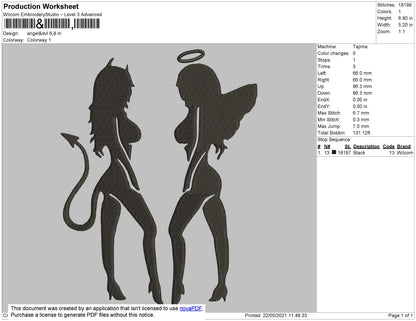 Angel With DeViL Embroidery File 4 size