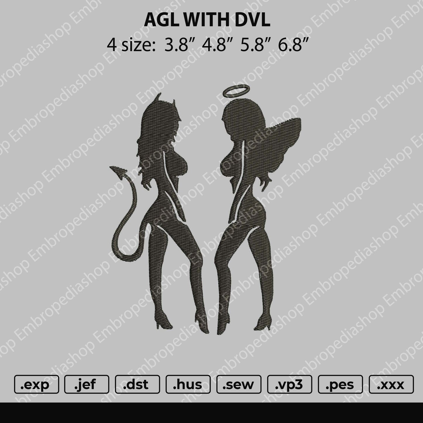 Angel With DeViL Embroidery File 4 size