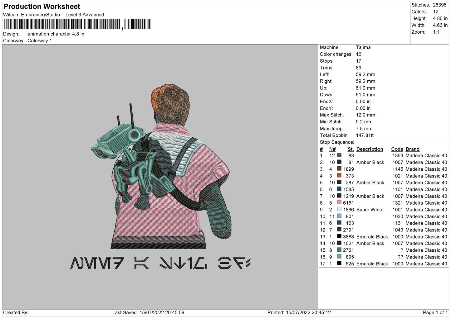 Animation Character Embroidery File 4 sizes