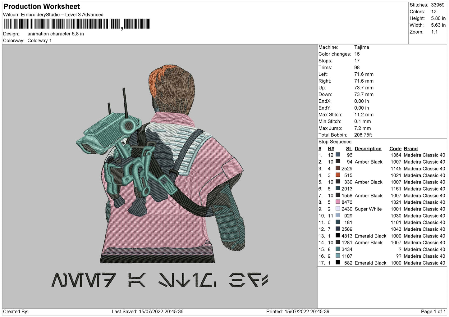 Animation Character Embroidery File 4 sizes