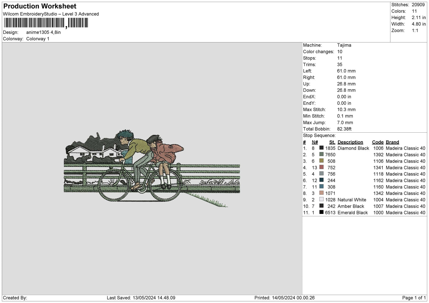 Anime1305 Embroidery File 6 sizes